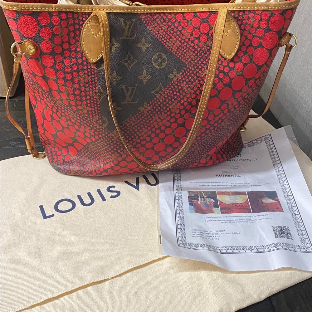 Yayoi Kusama x Louis Vuitton Red Waves Monogram Neverfull MM Tote with COA - Picture 5 of 16